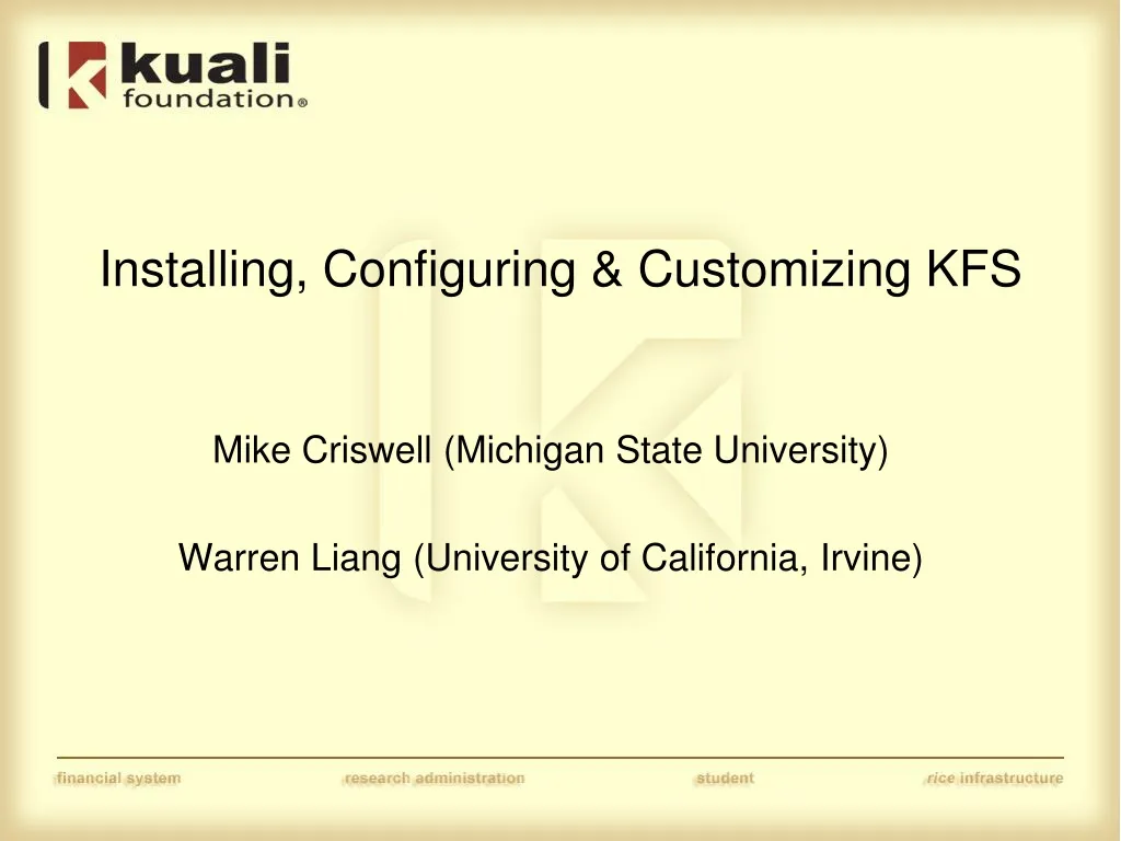 installing configuring customizing kfs