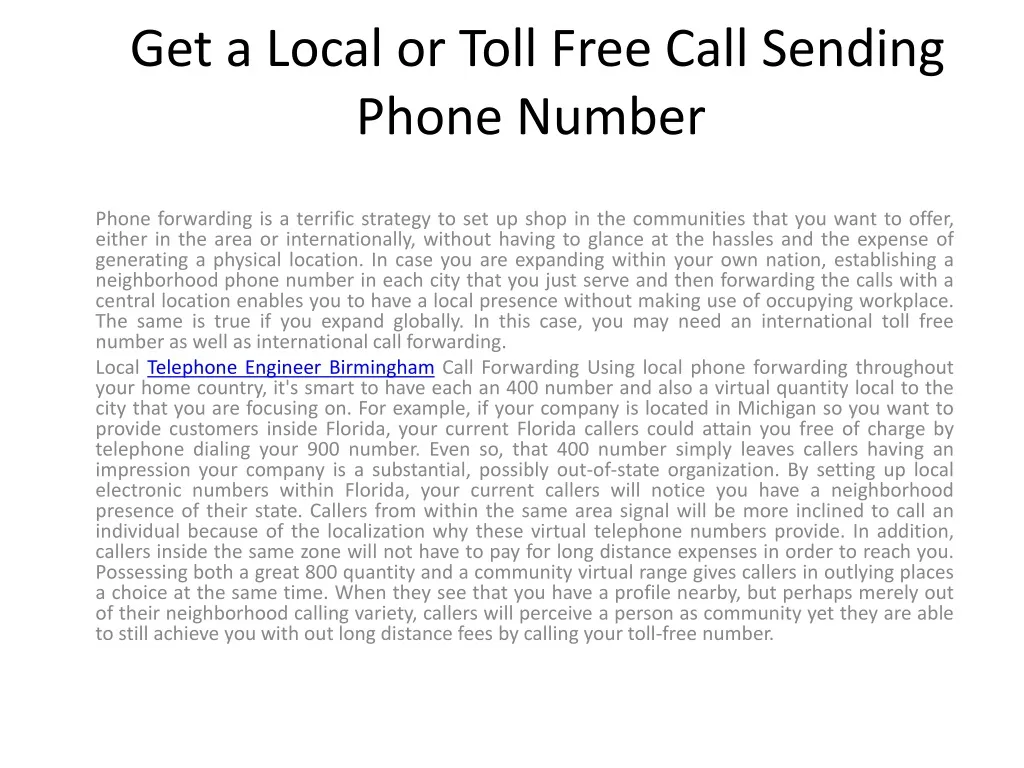 get a local or toll free call sending phone number