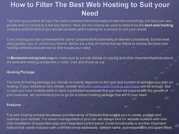 How to Filter The Best Web Hosting to Suit your Need