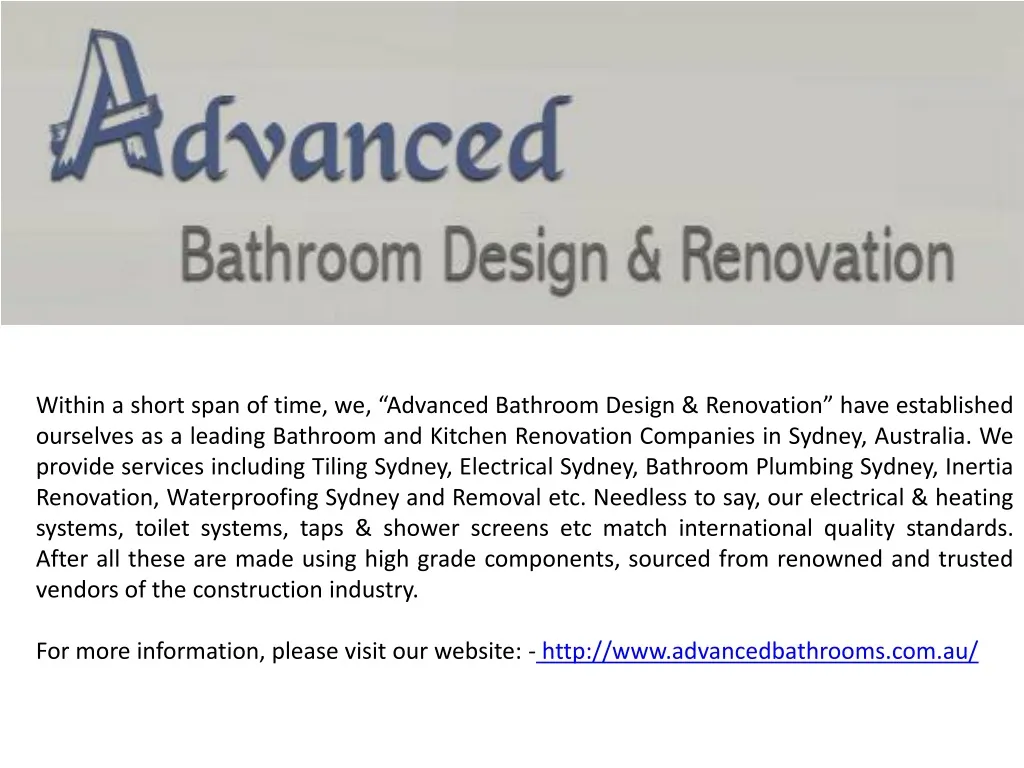 PPT - Corporate Profile of Advanced Bathroom PowerPoint Presentation ...