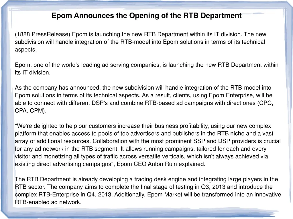 epom announces the opening of the rtb department