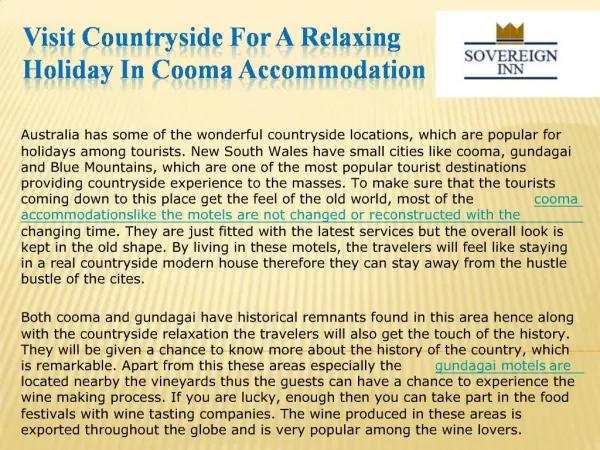 Visit Countryside for a Relaxing Holiday in Cooma