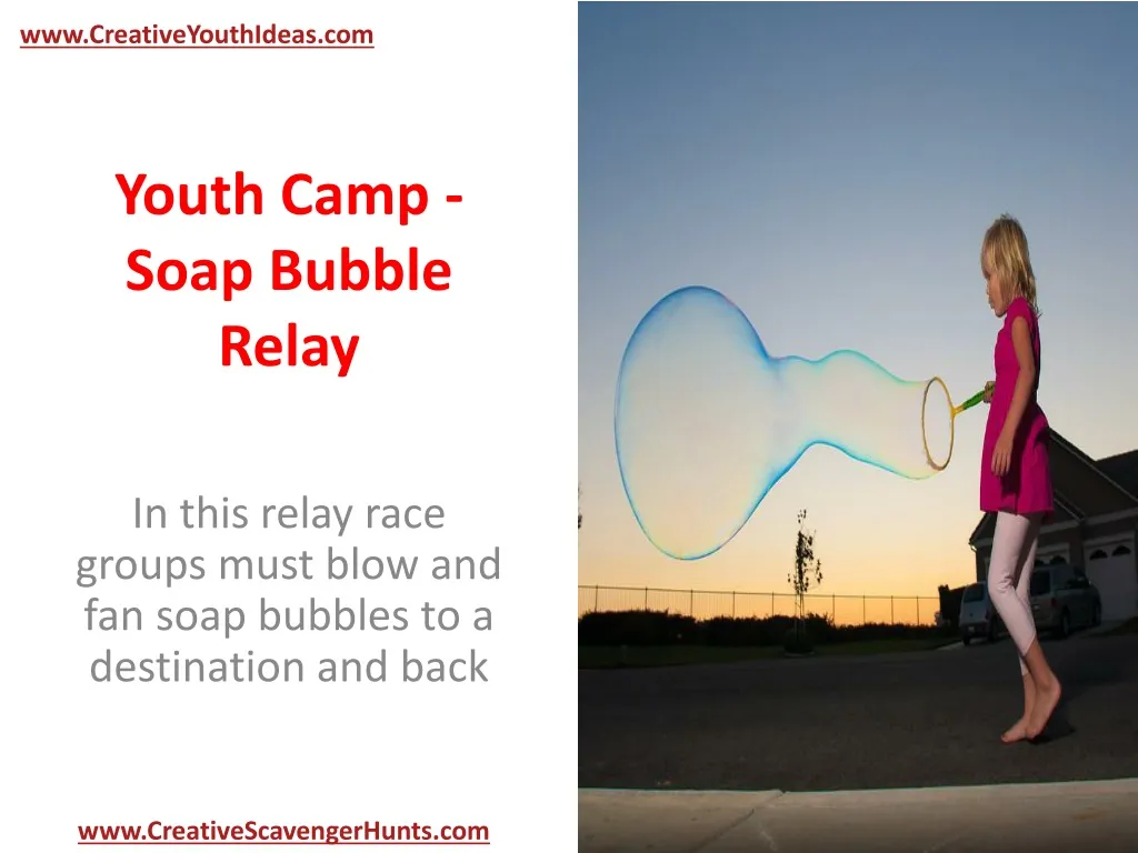 youth camp soap bubble relay