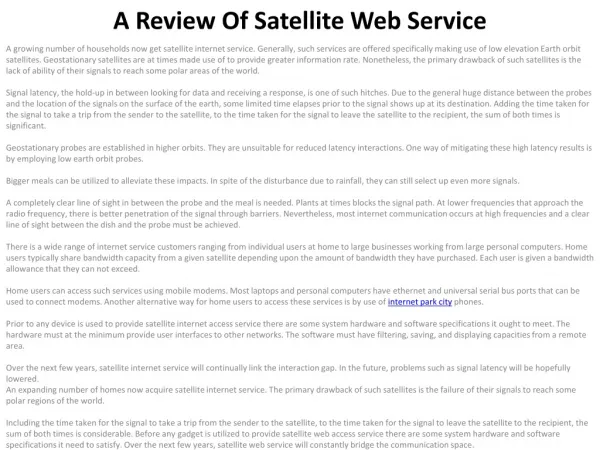 A Review Of Satellite Web Service