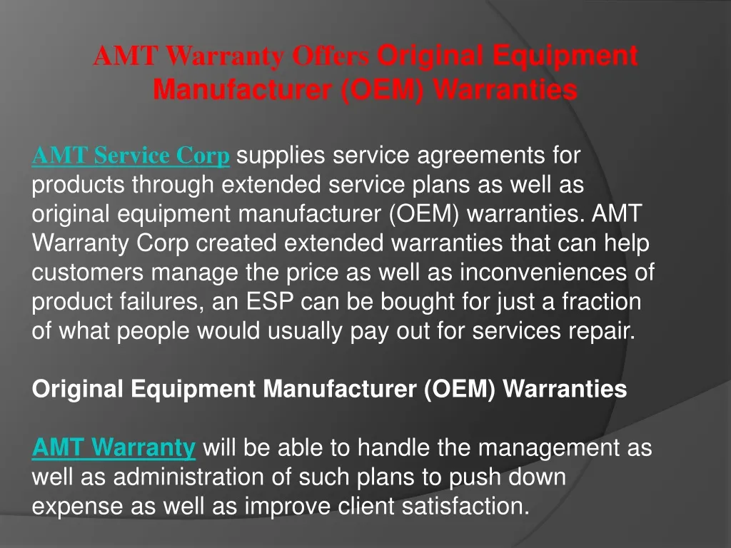 amt warranty offers original equipment