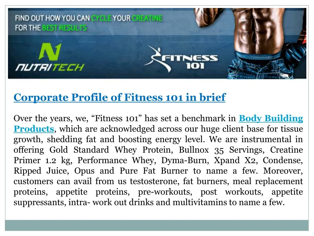 corporate profile of fitness 101 in brief over