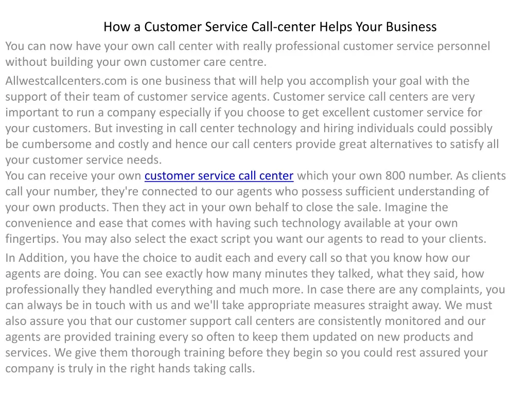 how a customer service call center helps your business