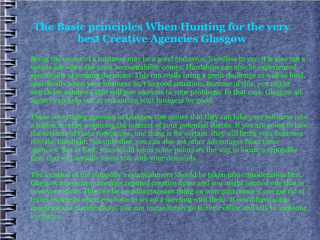 the basic principles when hunting for the very best creative agencies glasgow