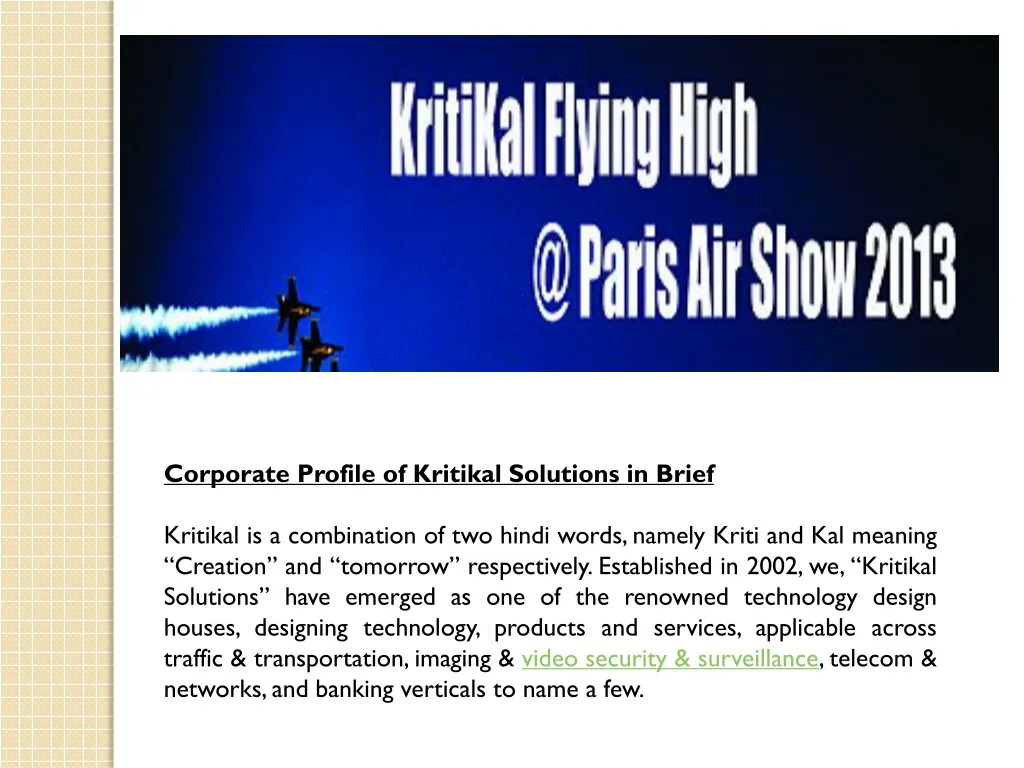 corporate profile of kritikal solutions in brief