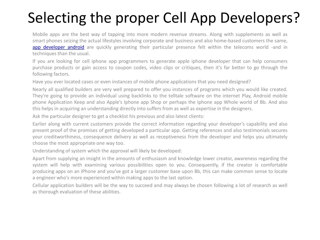 selecting the proper cell app developers