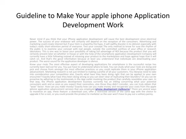 Guideline to Make Your apple iphone Application Development