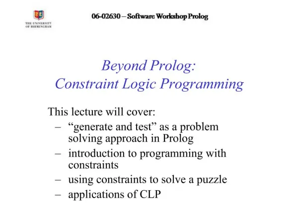 Beyond Prolog: Constraint Logic Programming