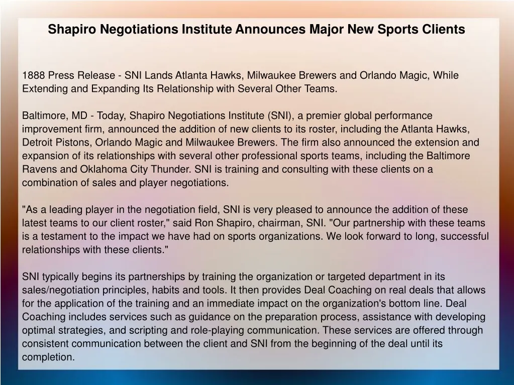 shapiro negotiations institute announces major