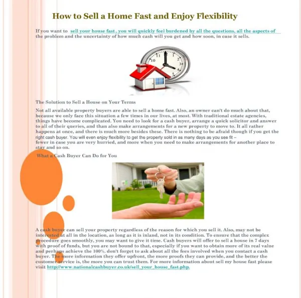 How to Sell a Home Fast and Enjoy Flexibility