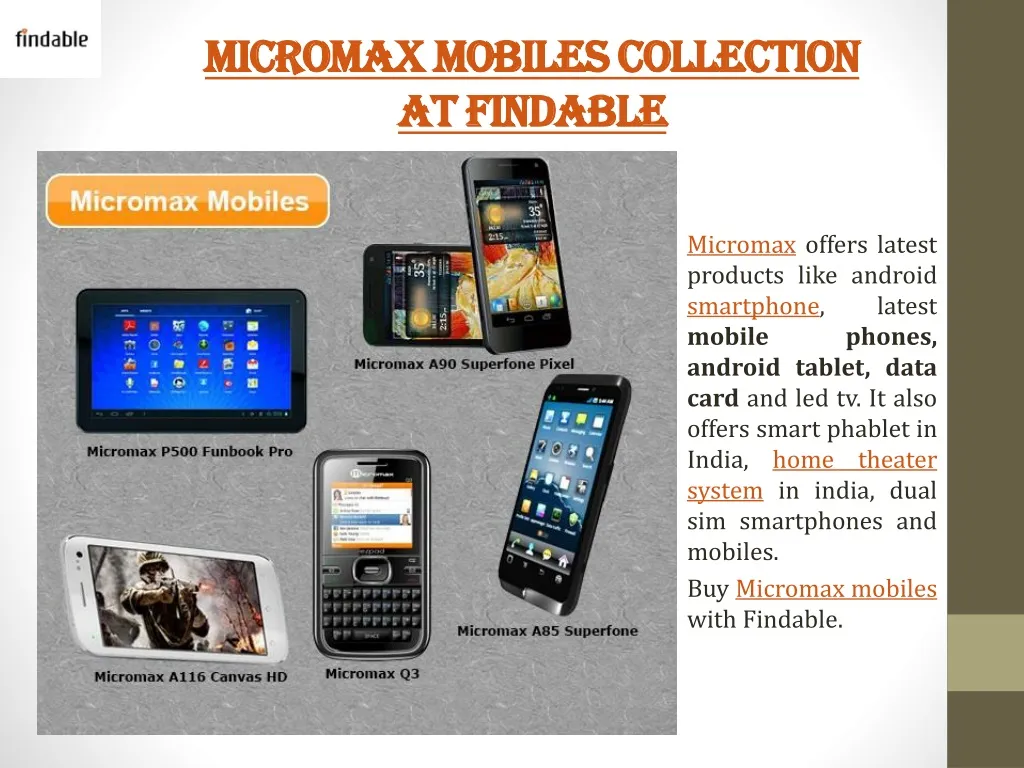 micromax mobiles collection at findable