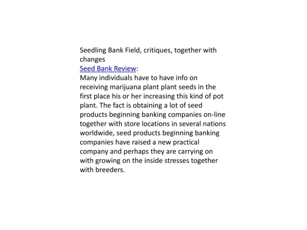 Seed Bank Review