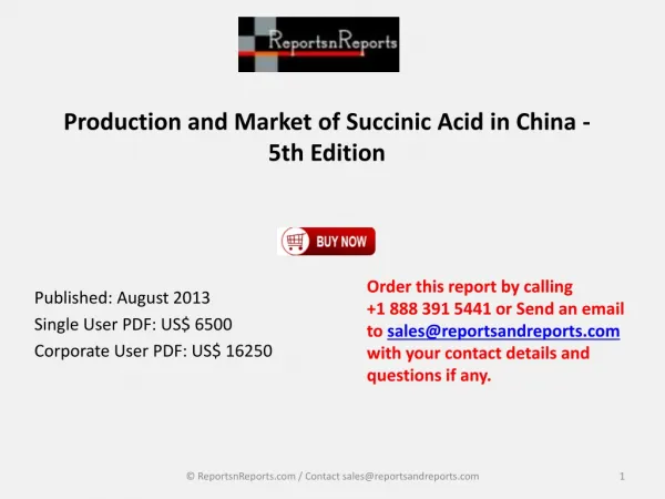 China Succinic Acid Market Production 5th Edition Report