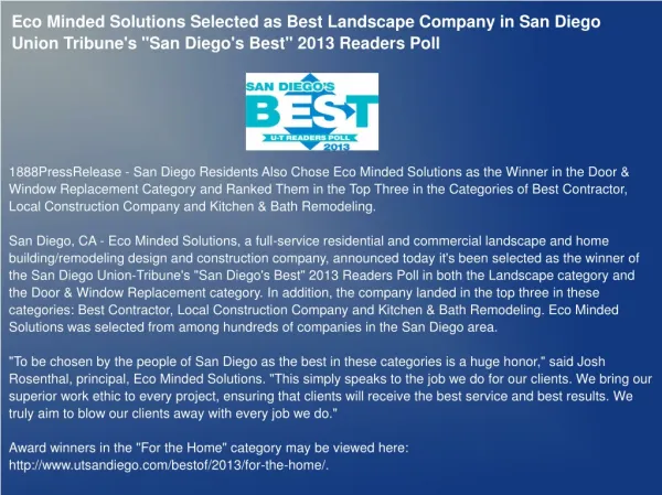 Eco Minded Solutions Selected as Best Landscape Company