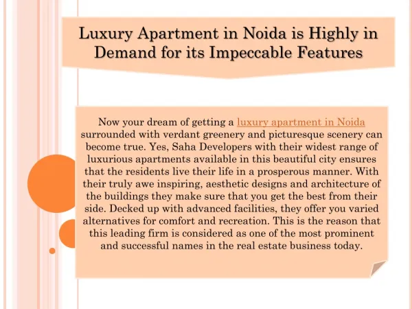 Luxury Apartment in Noida is Highly in Demand