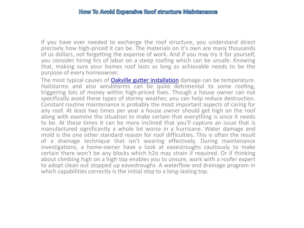 how to avoid expensive roof structure maintenance