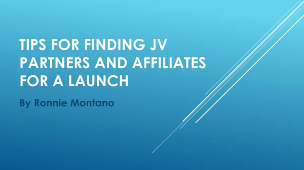 Ronnie Montano Presents: Tips For Finding JV Partners