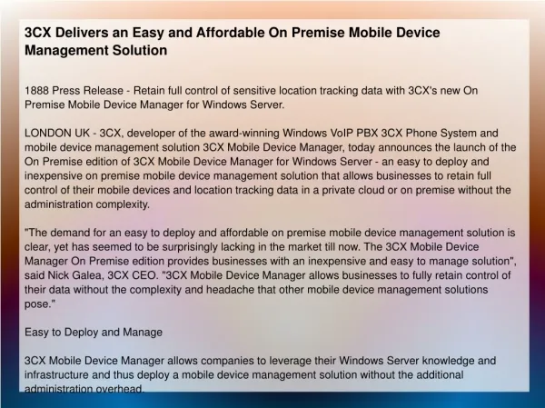 3CX Delivers an Easy and Affordable On Premise Mobile Device