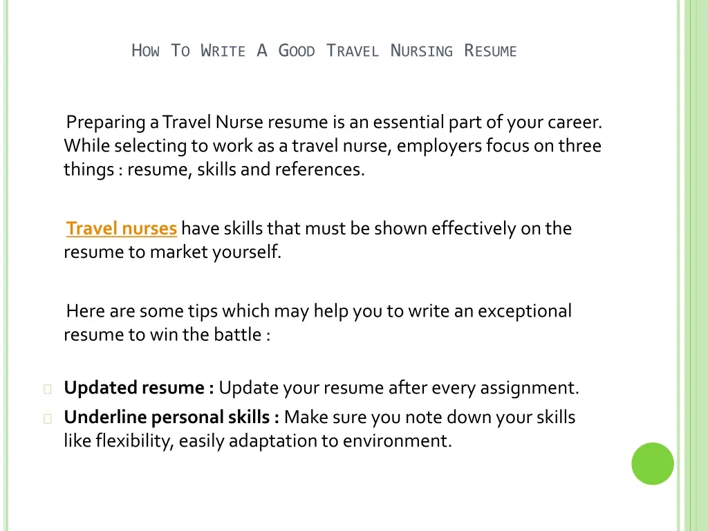 how to write a good travel nursing resume