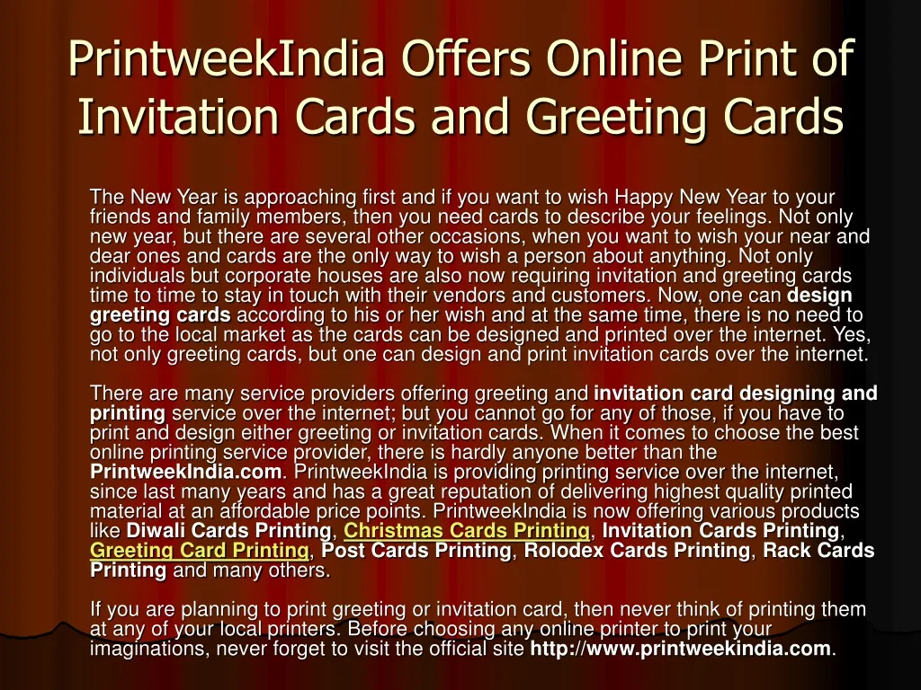 printweekindia offers online print of invitation cards and greeting cards