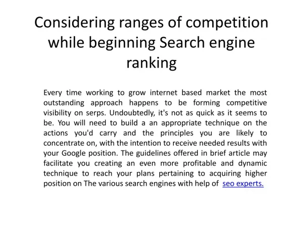 Considering ranges of competition while beginning Search eng