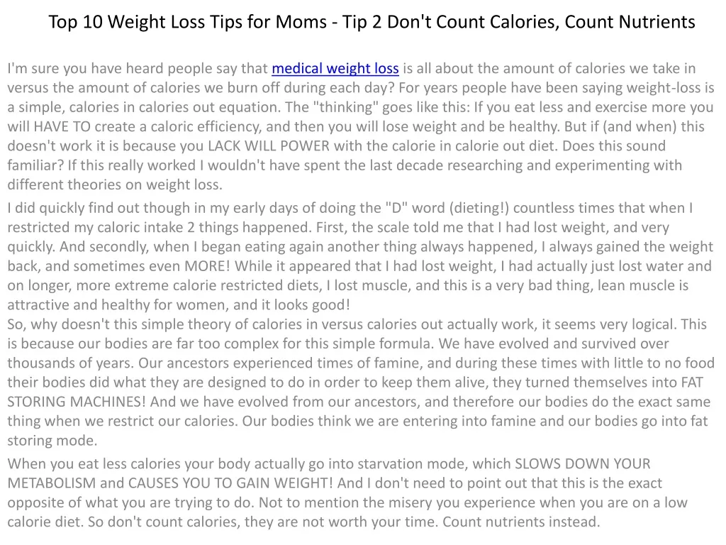 top 10 weight loss tips for moms tip 2 don t count calories count nutrients