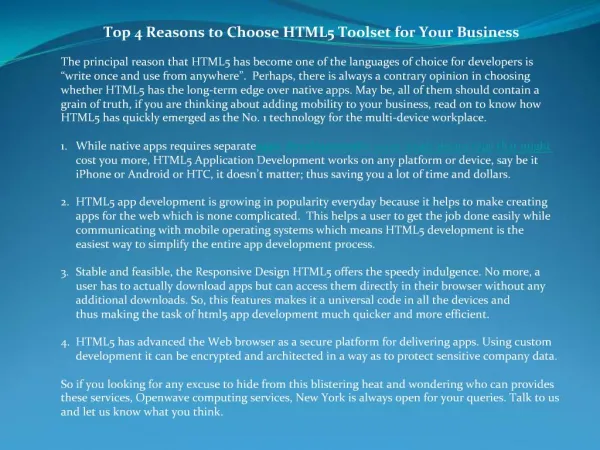 Top 4 Reasons to Choose HTML5 Toolset for Your Business
