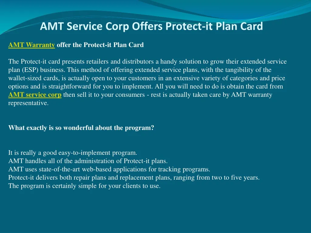 amt service corp offers protect it plan card