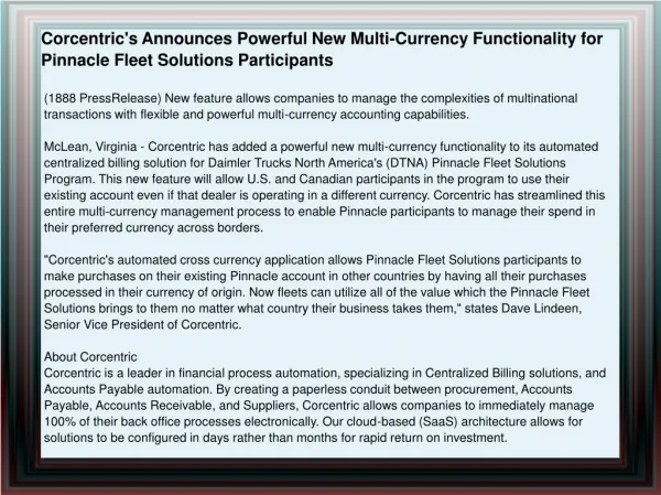 Corcentric's Announces Powerful New Multi-Currency