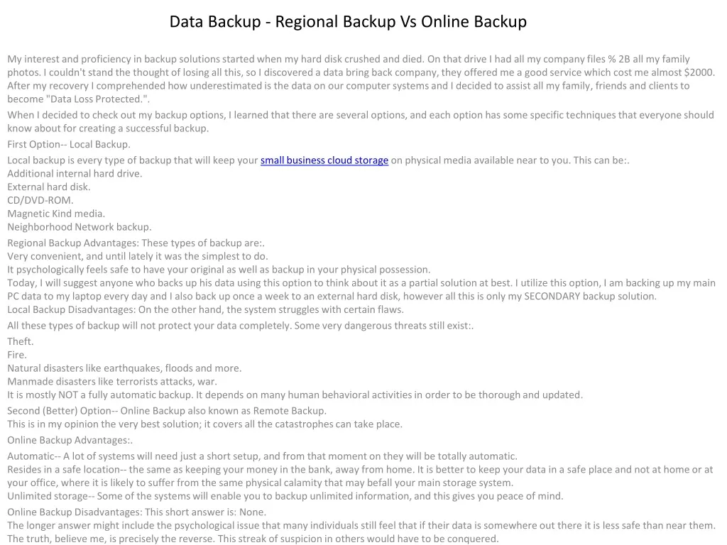 data backup regional backup vs online backup