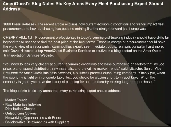 AmeriQuest's Blog Notes Six Key Areas Every Fleet Purchasing