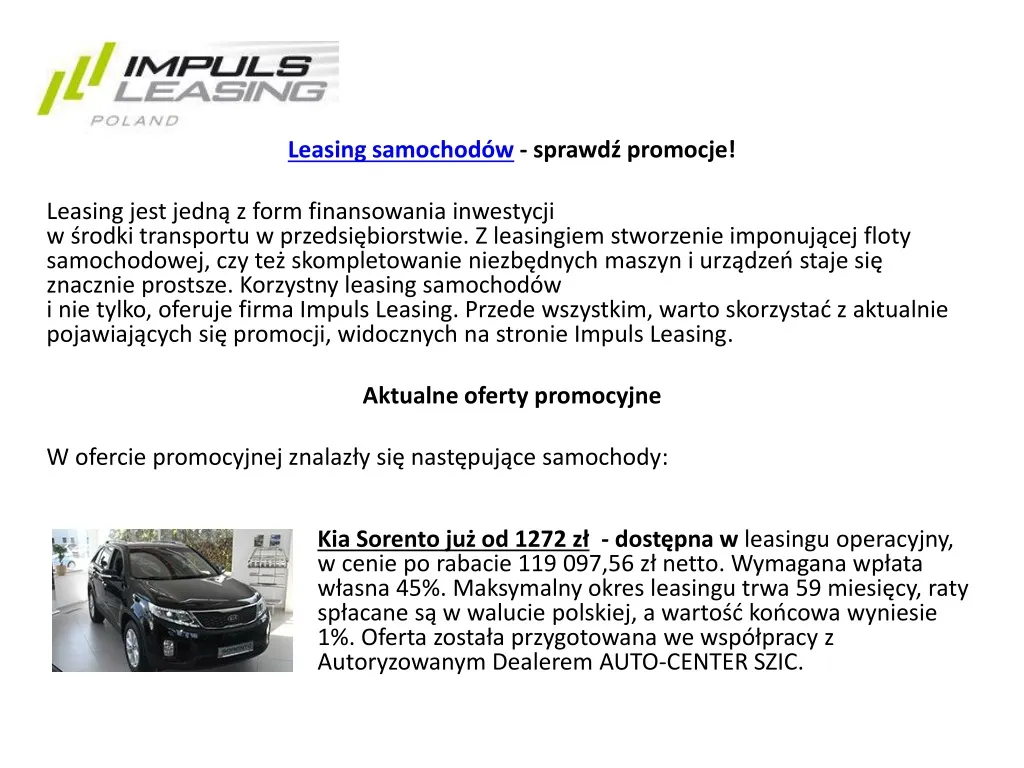 leasing samochod w sprawd promocje leasing jest