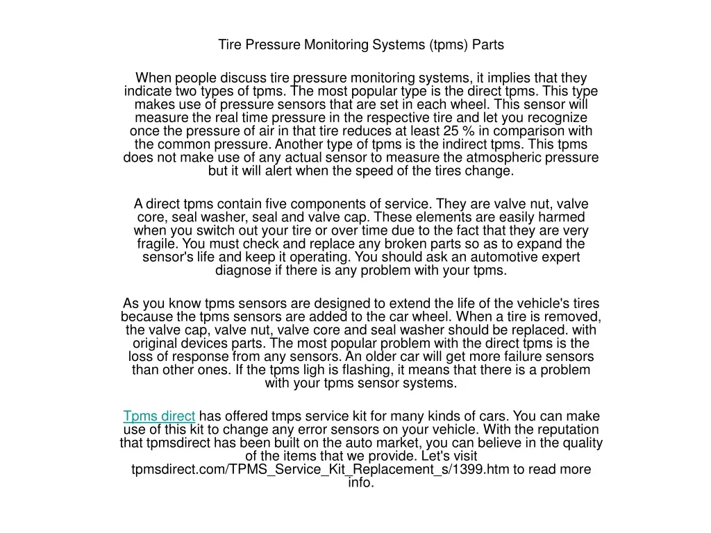 tire pressure monitoring systems tpms parts when