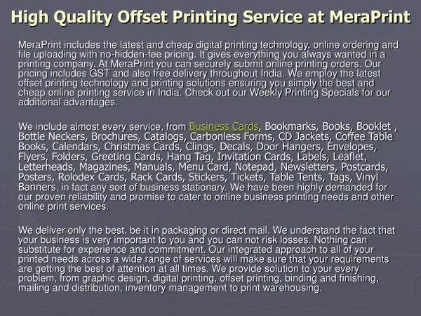 High Quality Offset Printing Service at MeraPrint