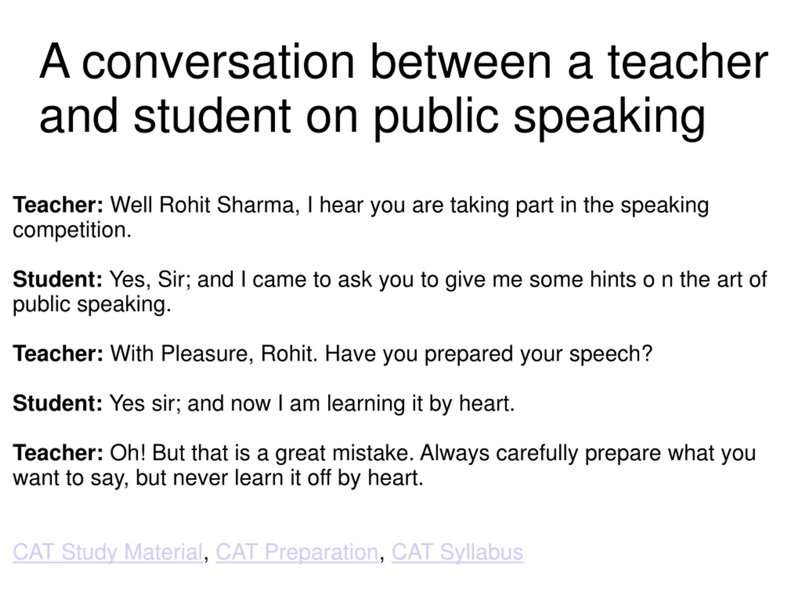 PPT - A conversation between a teacher and student on public speak ...