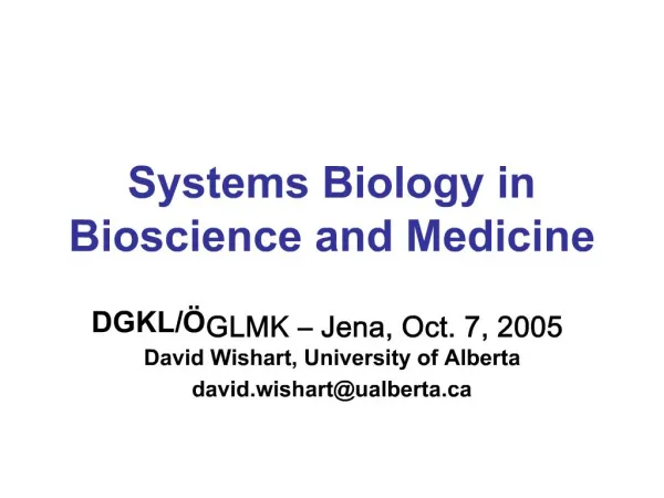 Systems Biology in Bioscience and Medicine