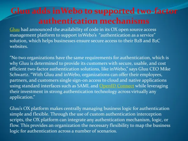 Gluu adds inWebo to supported two-factor authentication mech
