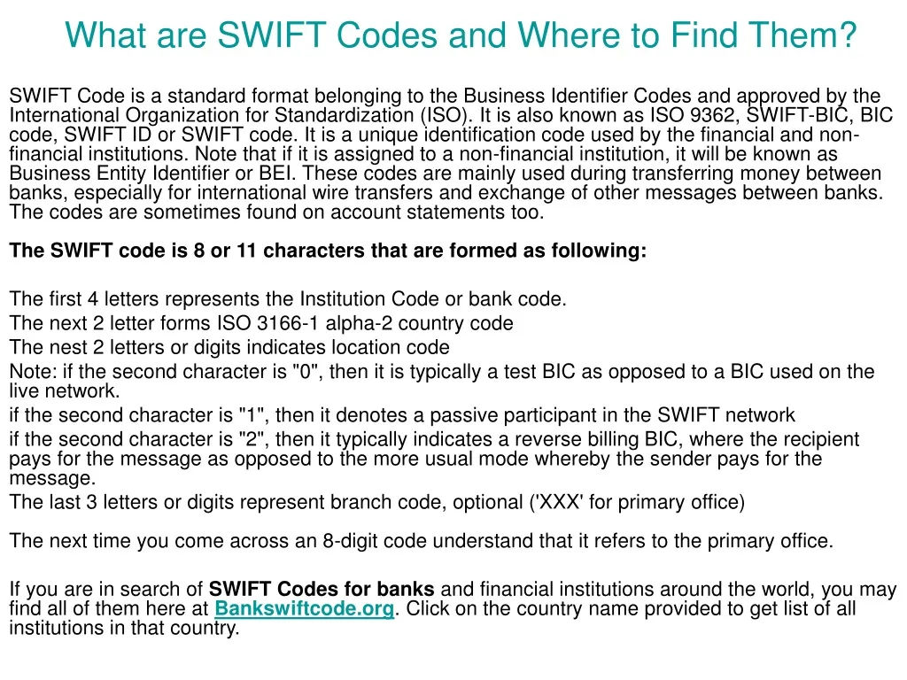 what are swift codes and where to find them