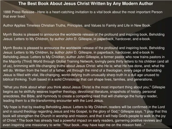 The Best Book About Jesus Christ Written by Any Modern Autho