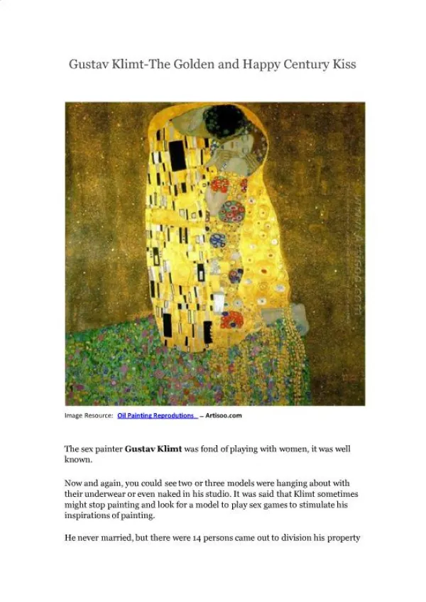 Gustav Klimt-The Golden and Happy Century Kiss