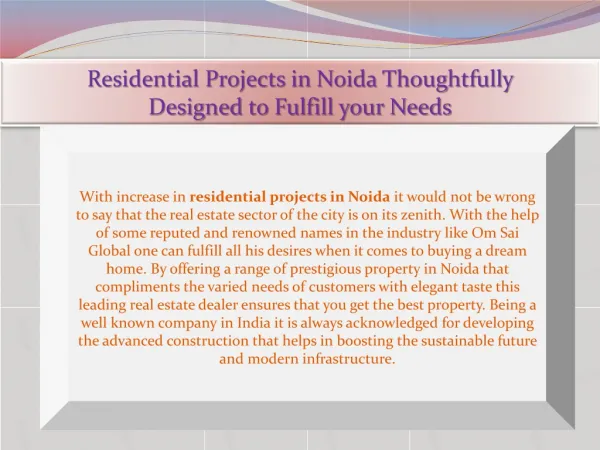 Residential Projects in Noida Thoughtfully Designed to Fulfi