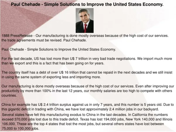 Paul Chehade - Simple Solutions to Improve the United States