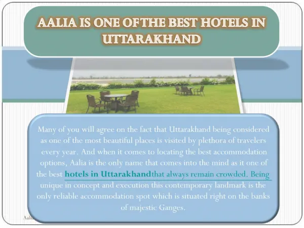 Aalia is one of the Best Hotels in Uttarakhand
