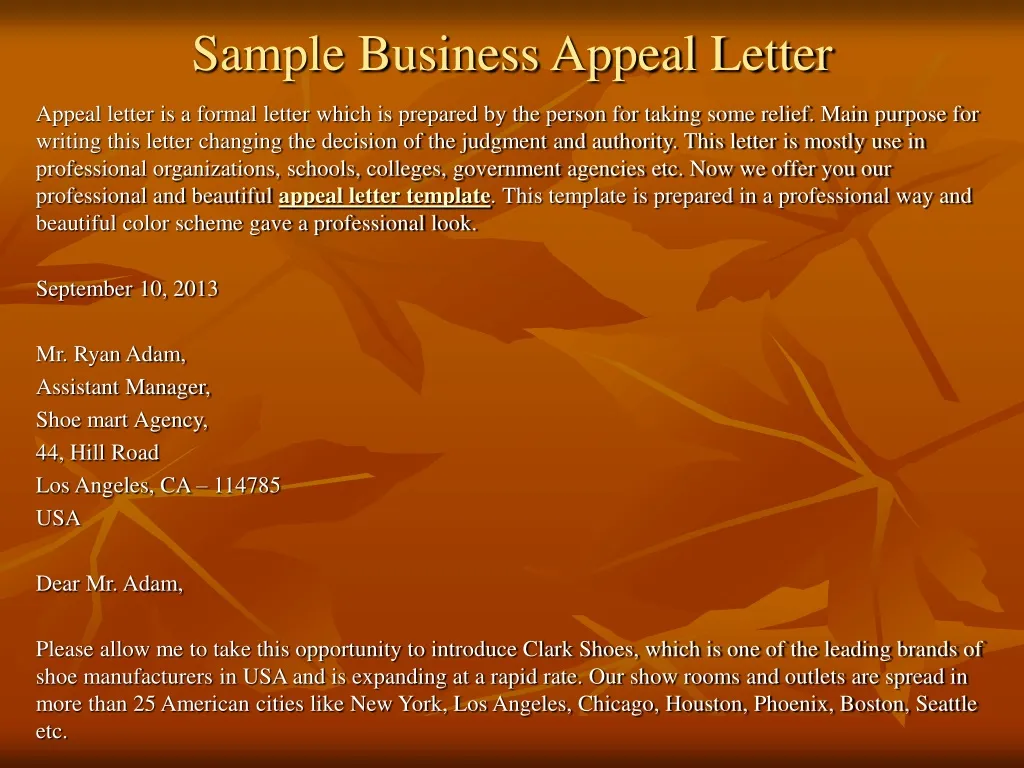 sample business appeal letter