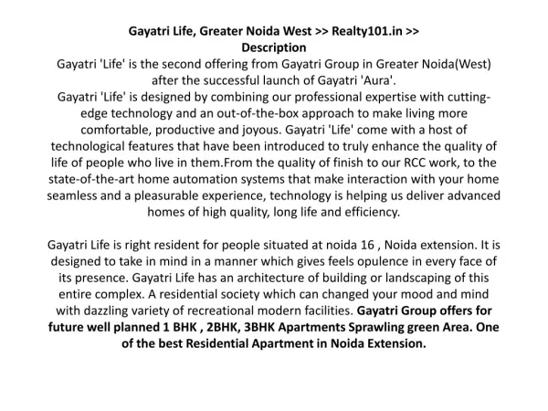 Gayatri Life Noida, Call at - 8527833708, Gayatri Life Great