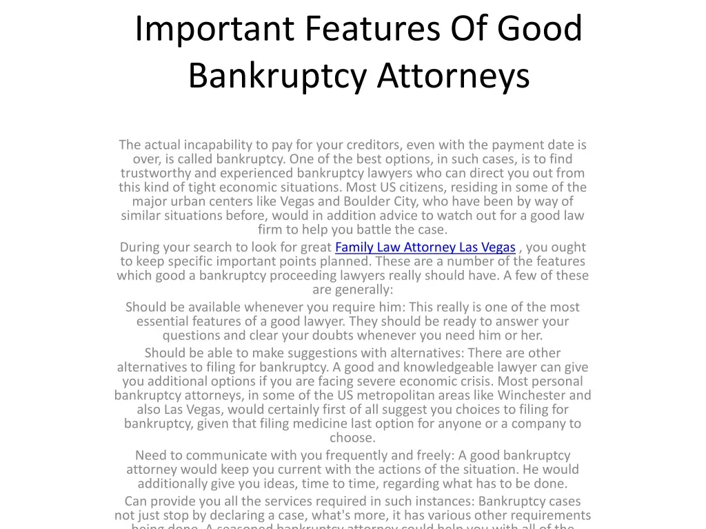 important features of good bankruptcy attorneys